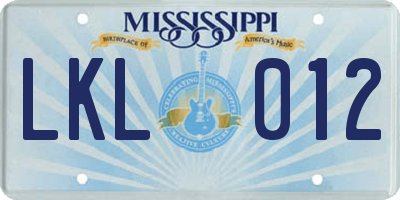MS license plate LKL012