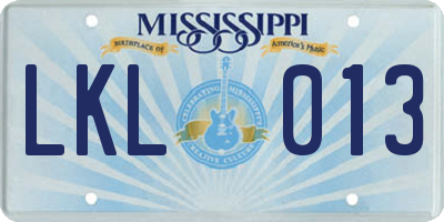 MS license plate LKL013