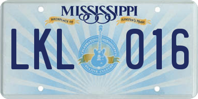 MS license plate LKL016