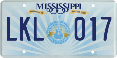 MS license plate LKL017
