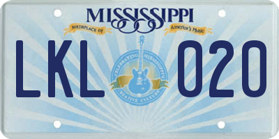 MS license plate LKL020