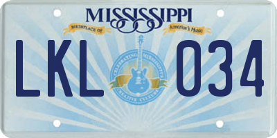 MS license plate LKL034