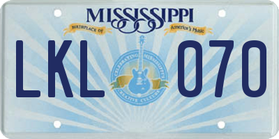 MS license plate LKL070