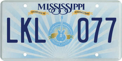 MS license plate LKL077