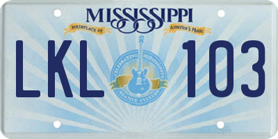 MS license plate LKL103