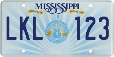 MS license plate LKL123