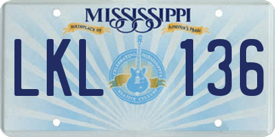 MS license plate LKL136