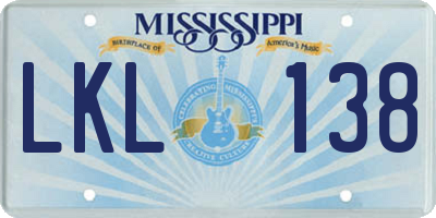 MS license plate LKL138