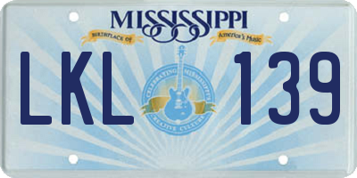 MS license plate LKL139