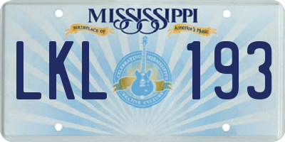 MS license plate LKL193