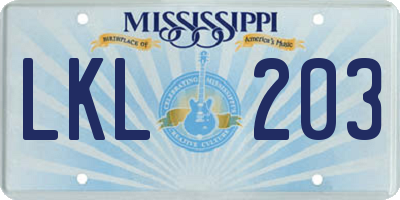MS license plate LKL203