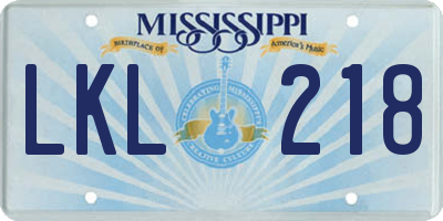 MS license plate LKL218