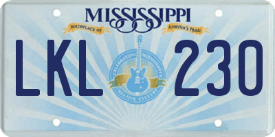 MS license plate LKL230