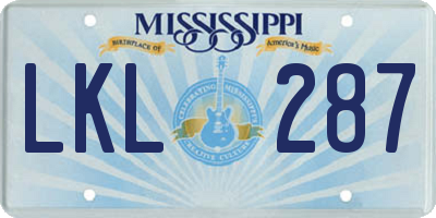 MS license plate LKL287