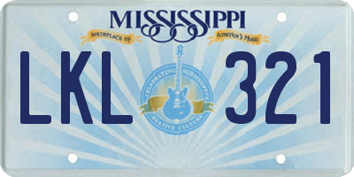MS license plate LKL321