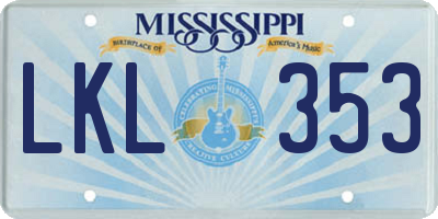 MS license plate LKL353