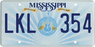 MS license plate LKL354