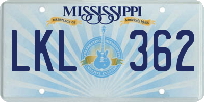 MS license plate LKL362