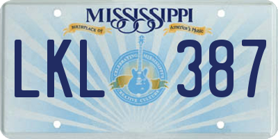 MS license plate LKL387