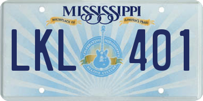 MS license plate LKL401
