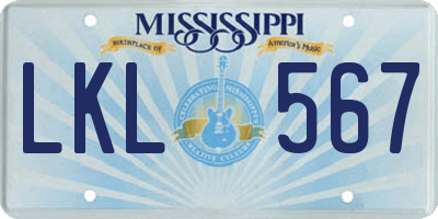 MS license plate LKL567