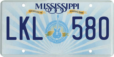 MS license plate LKL580