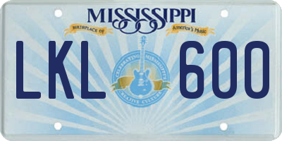 MS license plate LKL600