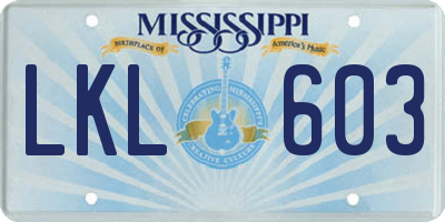 MS license plate LKL603