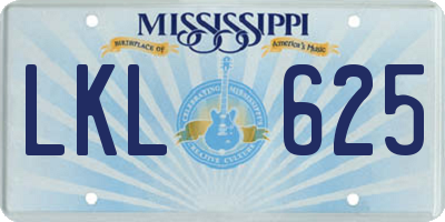 MS license plate LKL625