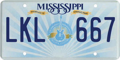 MS license plate LKL667