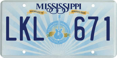 MS license plate LKL671