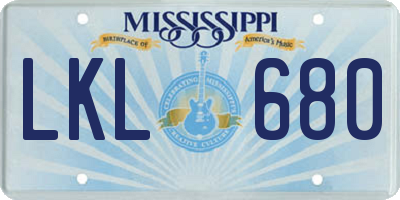 MS license plate LKL680