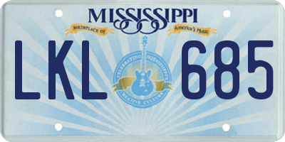 MS license plate LKL685