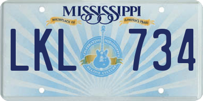 MS license plate LKL734