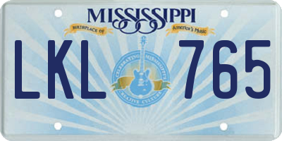 MS license plate LKL765
