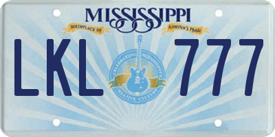 MS license plate LKL777