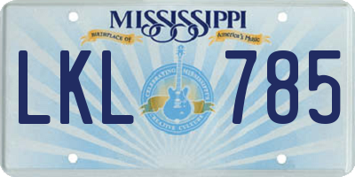 MS license plate LKL785