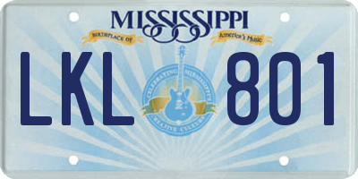MS license plate LKL801
