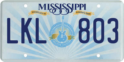 MS license plate LKL803
