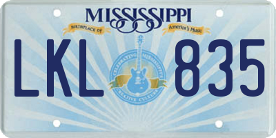 MS license plate LKL835