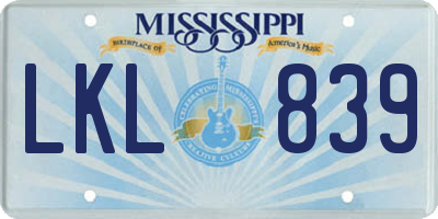 MS license plate LKL839