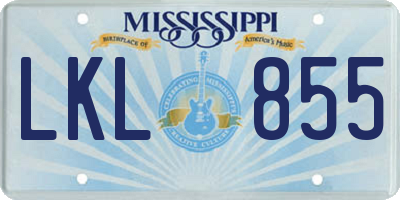 MS license plate LKL855