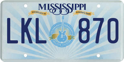 MS license plate LKL870