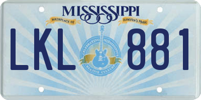 MS license plate LKL881