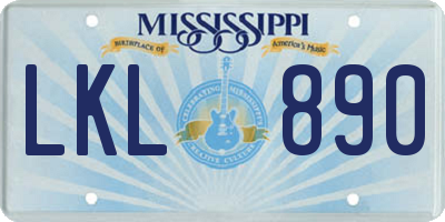 MS license plate LKL890