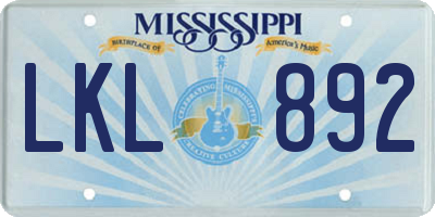 MS license plate LKL892