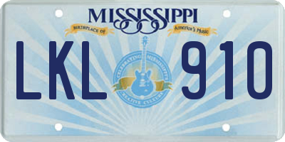 MS license plate LKL910