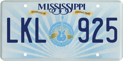 MS license plate LKL925