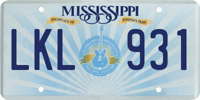 MS license plate LKL931