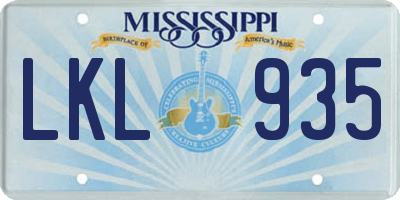 MS license plate LKL935